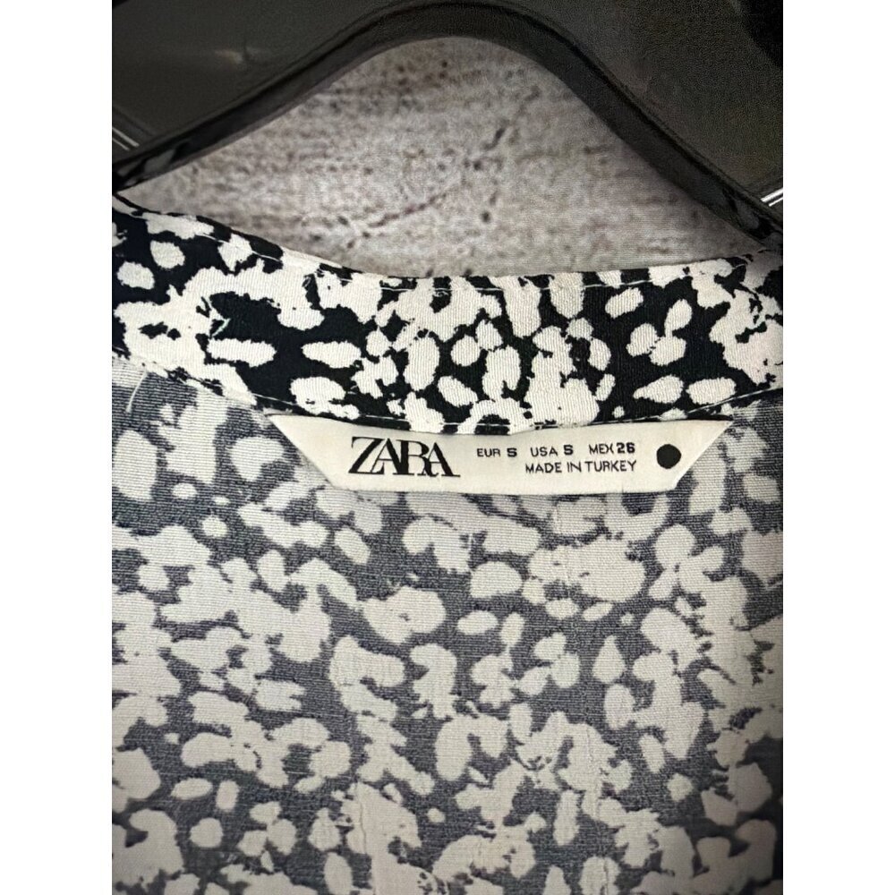 Zara Black & White Abstract Long Sleeve Mini Dress Size S - Picture 3 of 4